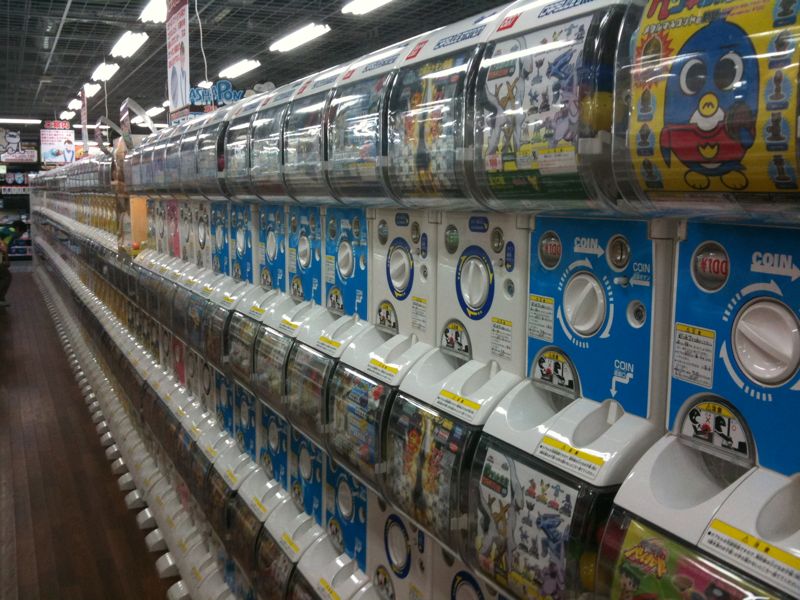 Wall of Gachapon machines in Akihabara
