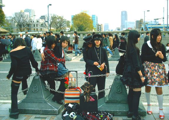 Cosplayers on Jingu Bashi bridge Harajuku
