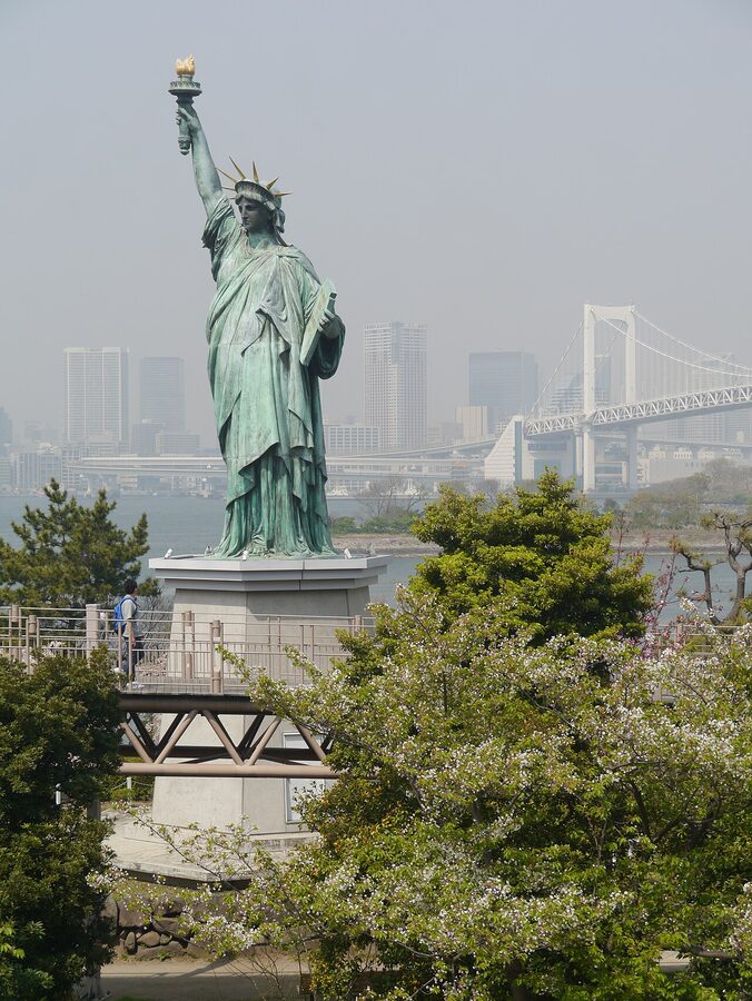 Odaiba Statue of Liberty with Rainbow Bridge
