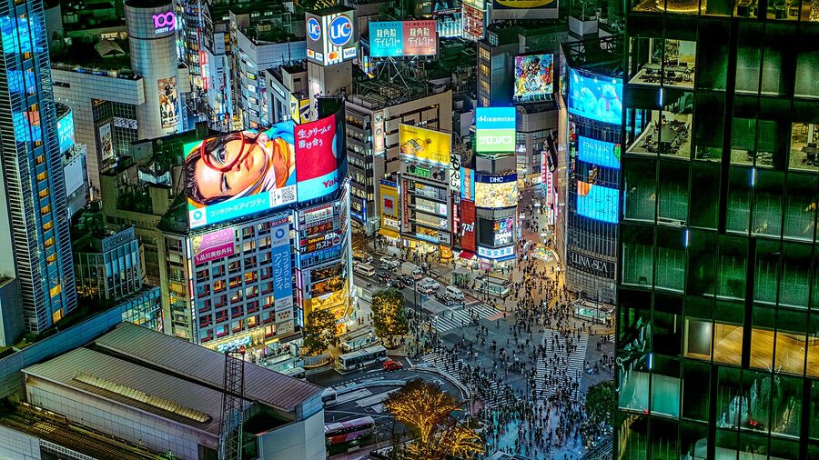 Aerial view of Shibuya Scramble Crossing