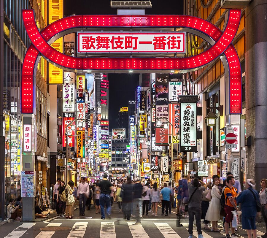 Kabukicho red gate and neon at night