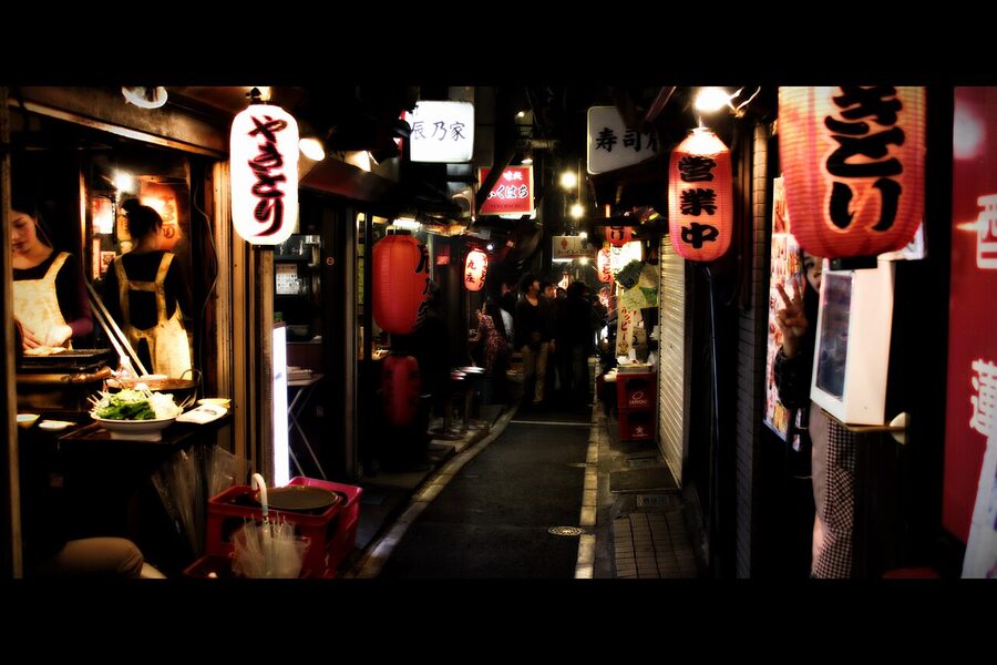 Yakitori shop lanterns in Omoide Yokocho
