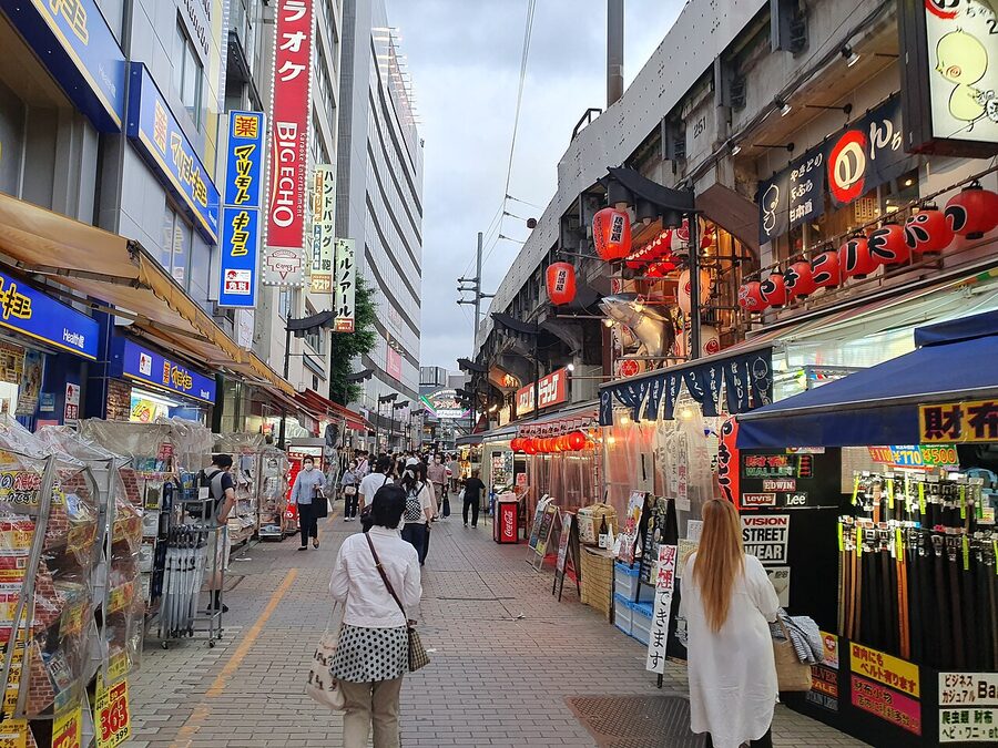 Crowded Ameyoko market street in Ueno