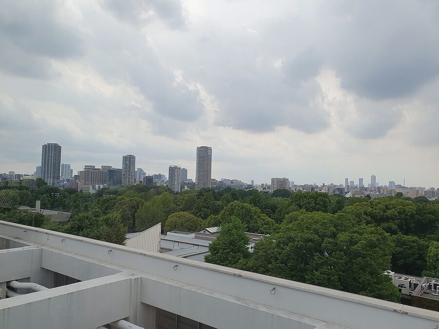 Interior of the National Museum of Nature and Science with dinosaur skeletons